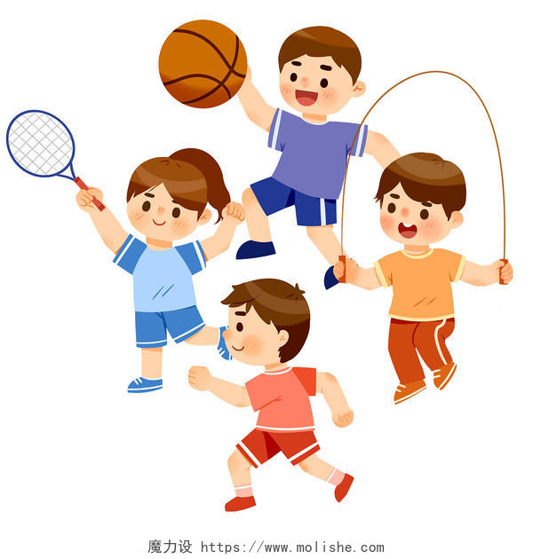 儿童运动卡通人物跑步篮球运动会png元素运动人物元素